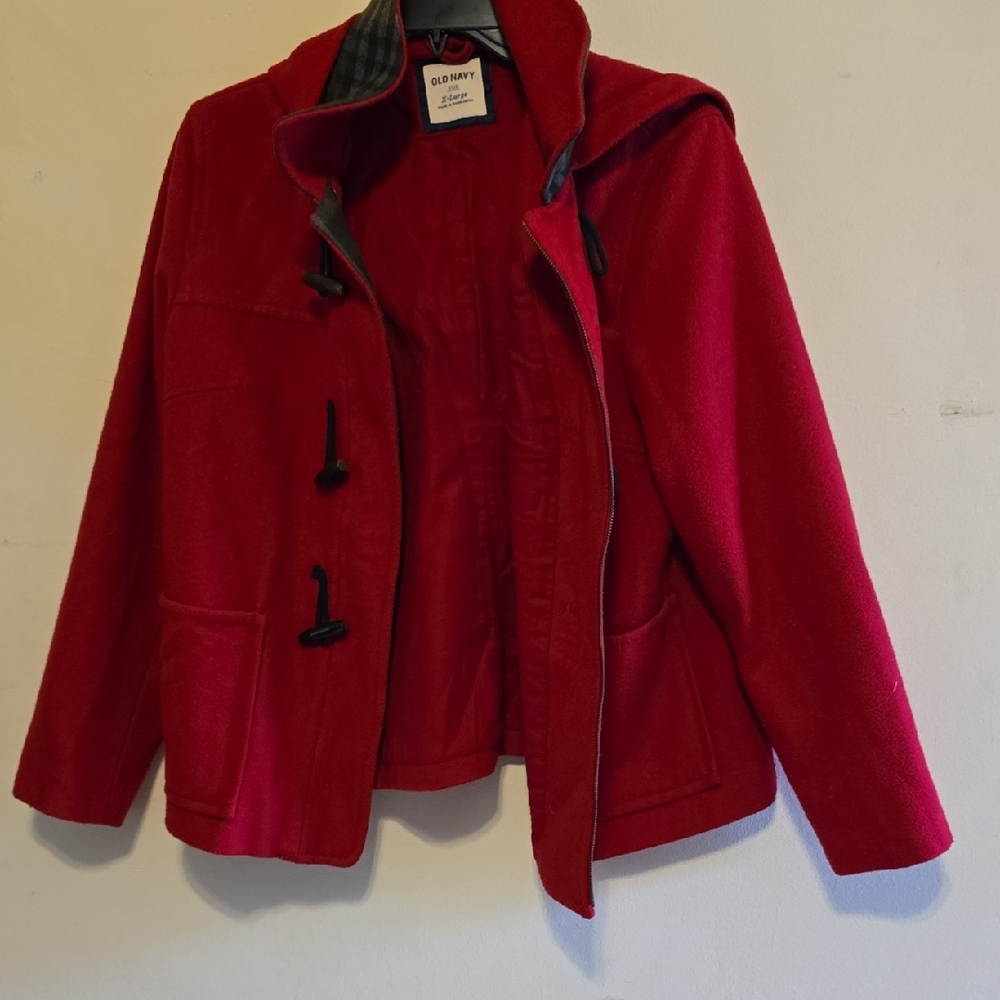 Old Navy Red Hooded Toggle Pea Coat